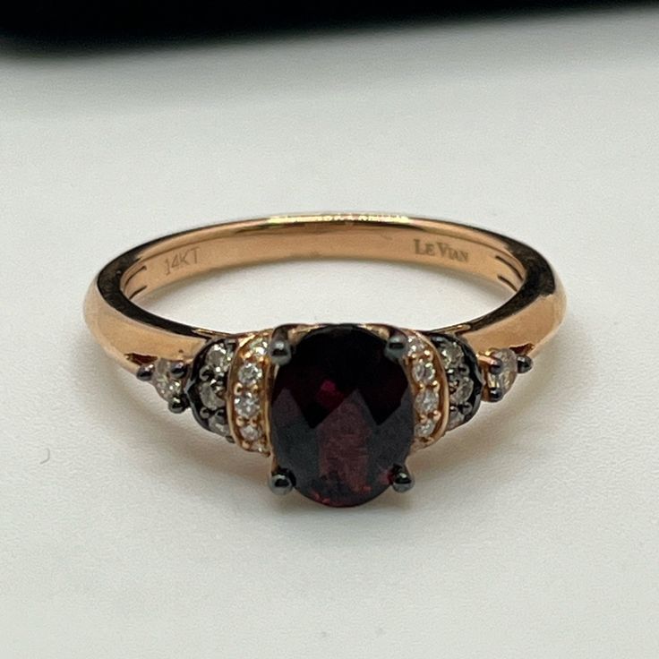 A Beautiful, Classy Levian 14k Strawberry Rose Gold Ring With An Oval-Cut 7.9x6mm Garnet Stone Along Vanilla And Chocolate Diamonds Marked 14k, Levian, And Tested Using A Gold Metal Analyzer Machine Weighs 3.3 Grams Ring Size 8 *Does Not Come With Original Packaging! Box Is For Staging Purposes Only! Thank You! :)* Vintage Non Diamond Engagement Rings, Fancy Rings For Ladies, Non Traditional Engagement Rings Vintage, Cluster Diamond Rings, Cool Engagement Rings, Vintage Garnet Ring, Red Diamond Ring, Non Diamond Engagement Rings, Garnet Wedding Rings