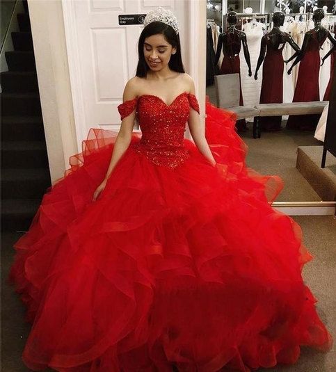 Ball Gown Off the Shoulder Pageant Gown Quinceanera Dresses sold by dressydances on Storenvy Red Dress Quinceanera, Dresses Quinceanera Red, Quinceanera Dresses Off The Shoulder, Quinceanera Red, Ball Gown Red, Off The Shoulder Prom Dress, Red Ball Gowns, Ball Gown Quinceanera Dresses, Mexican Quinceanera