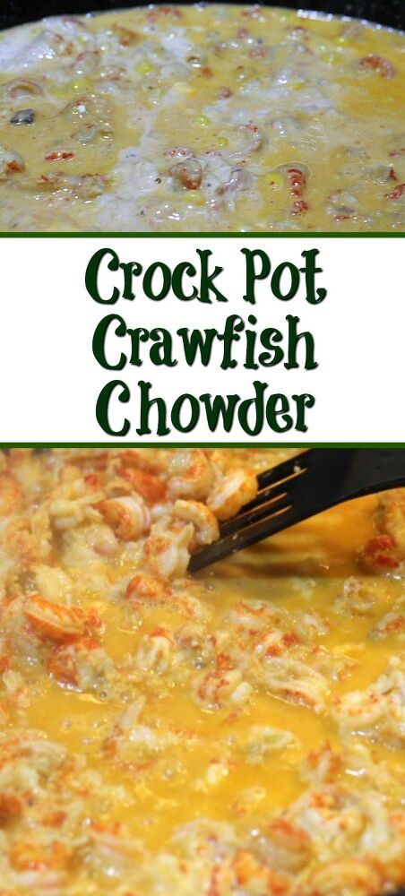 crock pot crabfish chowder recipe in a skillet with a ladle