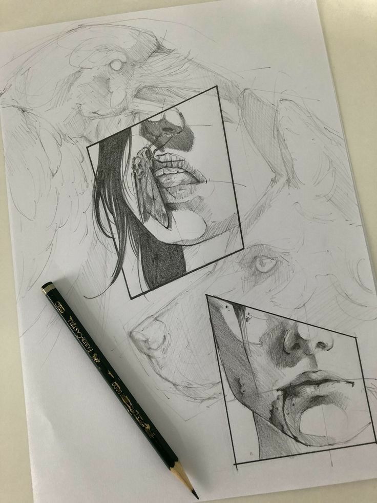 a pencil drawing of a woman's face with three different angles to the right