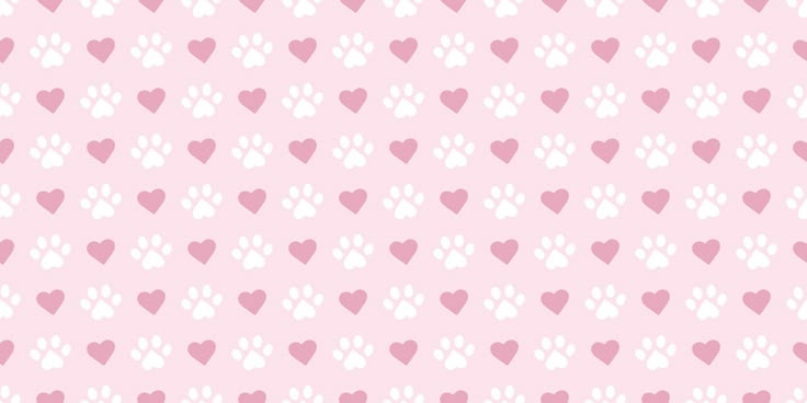 a pink background with hearts and paw prints