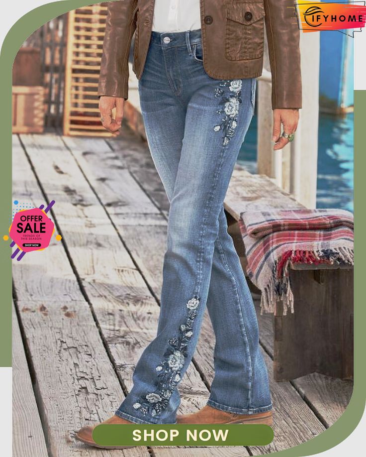 Casual Embroidered Floral Denim Jeans Embroidered Non-stretch Denim Pants, Embroidered Cotton Jeans, Embroidered Medium Wash Denim Pants, Non-stretch Denim Jeans With Embroidery, Embroidered Fitted Casual Jeans, Casual Embroidered Fall Jeans, Medium Wash Bottoms With Floral Embroidery For Fall, Embroidered Dark Wash Jeans For Fall, Fall Season Embroidered Dark Wash Jeans