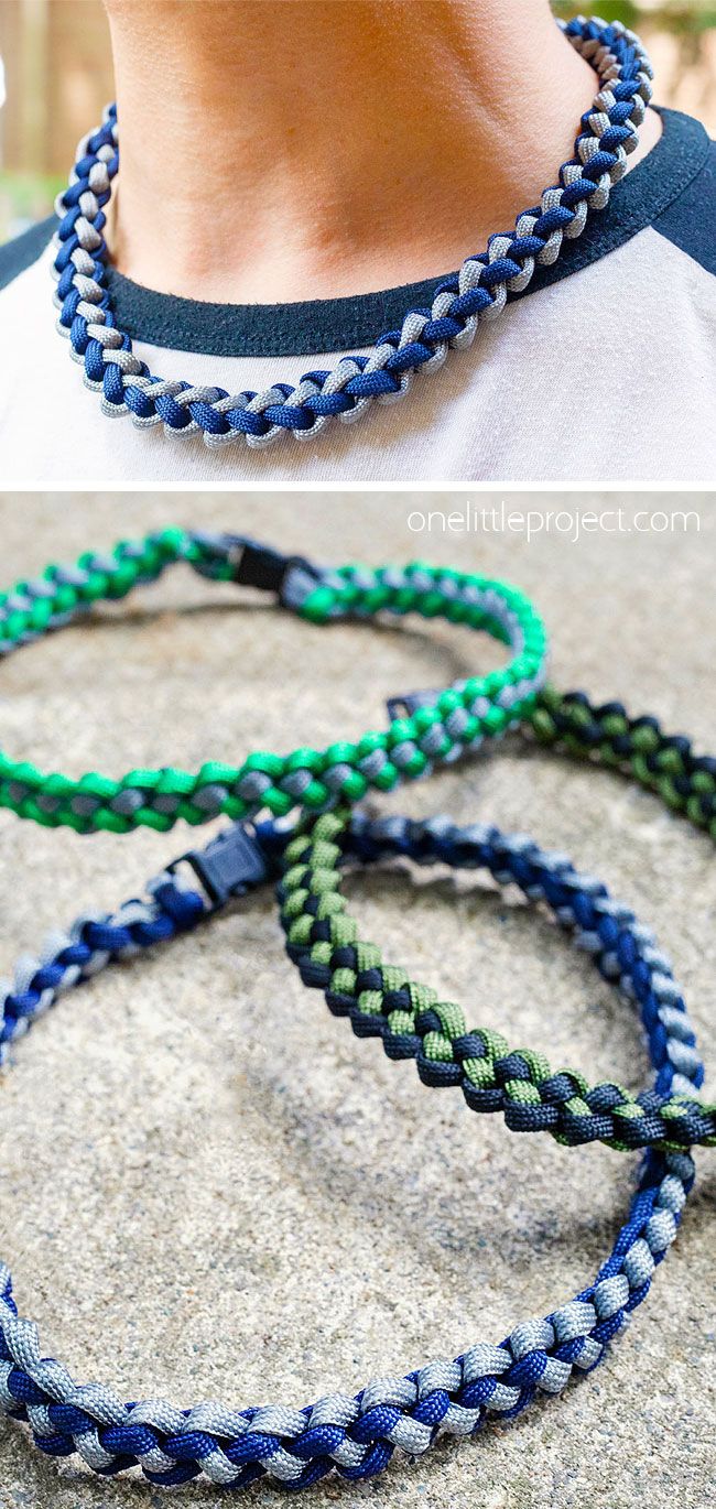 How to Make a Paracord Necklace (Easy Pattern!) Baseball Paracord Bracelet Diy, Uses For Paracord, Paracord Baseball Necklace Diy, What To Make With Paracord, Parachute Cord Necklace, 2 Color Paracord Bracelet Diy, Baseball Necklace Diy, Braided Necklace Diy, Easy Paracord Bracelets Tutorial