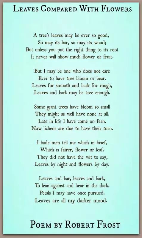 poem by robert frost about flowers and leaves compared with flowers, from the book poetry for children