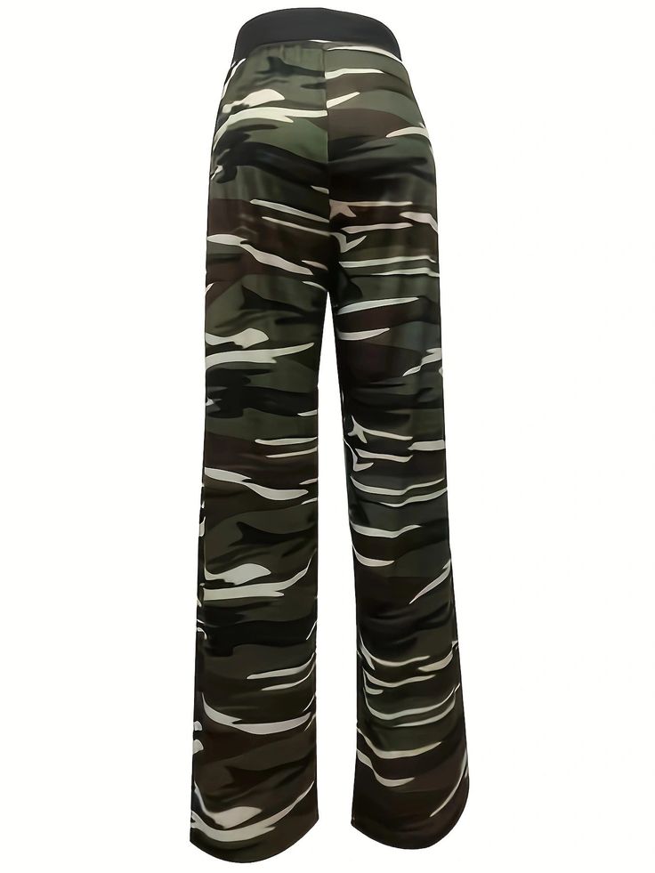 F00207215-102 Wide Leg Pants Women, Elastic Rope, Sports Skirts, Camouflage Print, Pantalon Large, Pants Wide Leg, Wide Pants, Women Pants Casual, Pants Women