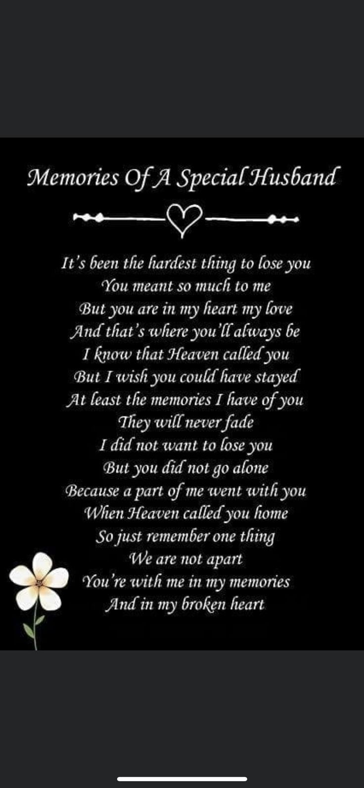 a memorial poem with flowers on it and the words, memories of a special husband