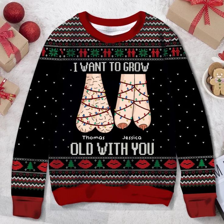 I Want To Grow Old With You Funny Christmas Couples Personalized Custom Funny Christmas Ugly Sweater, Gift For Couple. Custom all over print Hoodie with cotton and polyester material, excellent sublimation printing technique, no color bleeding, no wrinkling.  Polyester 260GSM (~9.17 oz/m2): Strong and durable fabric.  High-quality materials without fading, cracking, peeling, or flaking vibrant colors that won’t fade.  PRINT: Dye-sublimation printing  WASHABLE: Machine wash cold, only non-chlorine bleach when needed, hang dry, cool iron on the reverse side or dry clean Christmas Sweaters For Couples, Ugly Sweater Couple, Sweaters For Couples, Sweater Couple, Christmas Couples, Christmas Ugly Sweater, Christmas Gifts For Couples, Funny Couple, Funny Christmas Sweaters