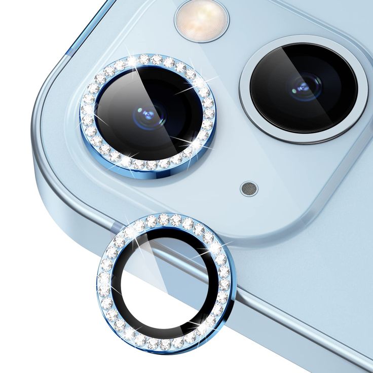 the camera lens on an iphone's front and back sides are shown with diamonds