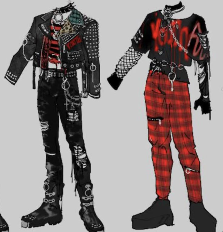 Aesthetic Superhero Outfit, Goth Outfits Men Punk Rock, Punk Red Outfit, Punk Rock Inspired Outfits, Punk Outfits For Men, Alt Goth Outfits Male, 90s Scene Fashion, Punk Outfit Reference, Punk Band Outfits