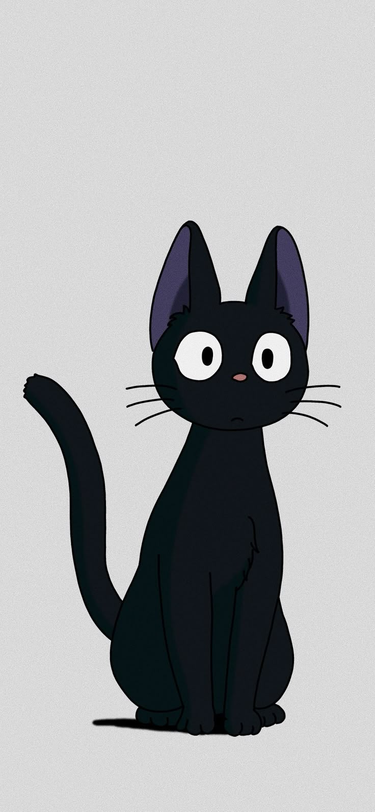 a black cat with big eyes sitting down