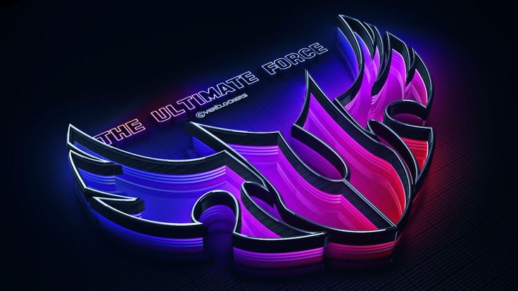 the ultimate force logo in neon colors on a dark background with black and red lettering