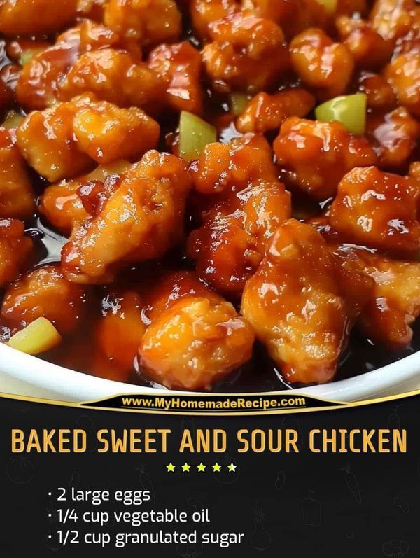 an advertisement for baked sweet and sour chicken