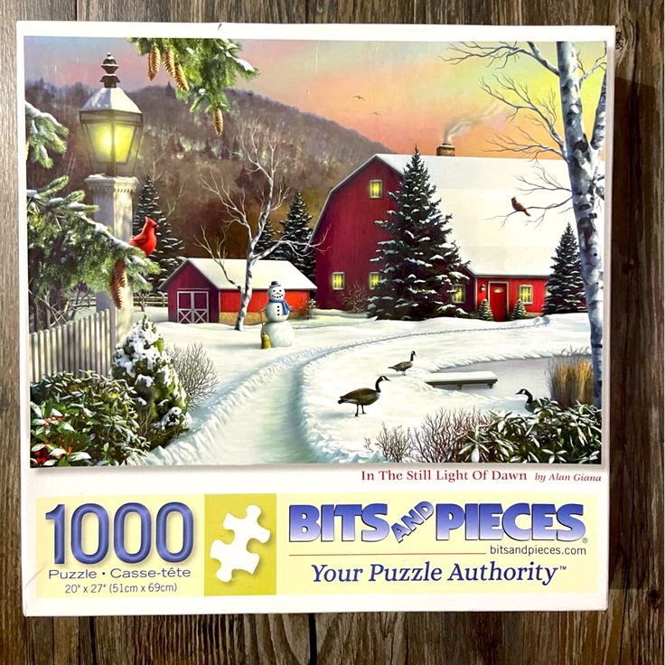 a jigsaw puzzle featuring a winter scene