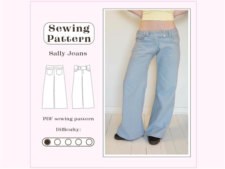 the sewing pattern is shown for this woman's pants, which are slightly flared