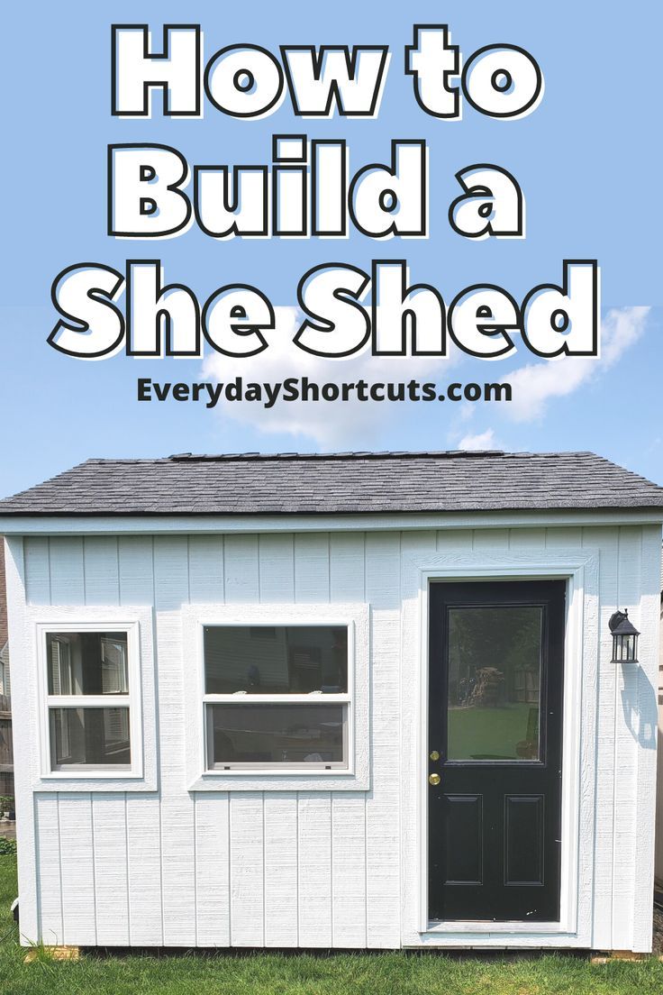 a white shed with the words how to build a shed shed on it's side