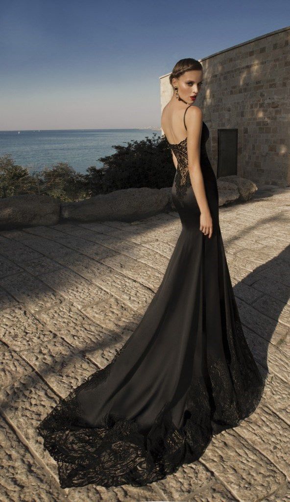 Gothic Sexy Mermaid Lace Back And  Spaghetti Straps Bridal Gown Free Shipping - A Thrifty Bride Shop Black Wedding Gowns, Gothic Bride, Evening Dress Long, Black Wedding Dress, Evening Dress Collection, Gothic Wedding Dress, Dark Wedding, Galia Lahav, Black Bridal