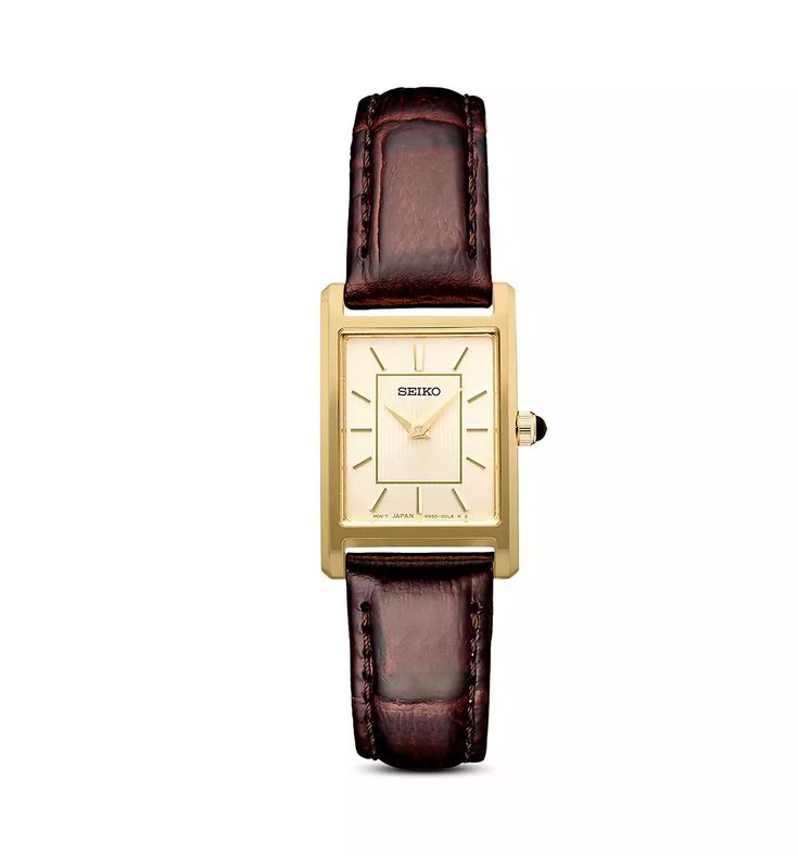 Seiko Watch Seiko Essentials Watch, 18.9mm | Bloomingdale's Seiko Tank Women, Seiko Ladies Watch, Classic Brown Watch Accessories With Rectangular Dial, Classic Brown Rectangular Watch, Rectangular Brown Watches With Subdials, Brown Rectangular Watches With Subdials, Classic Brown Quartz Watch, Classic Brown Watch Accessories With Metal Dial, Brown Rectangular Analog Watch