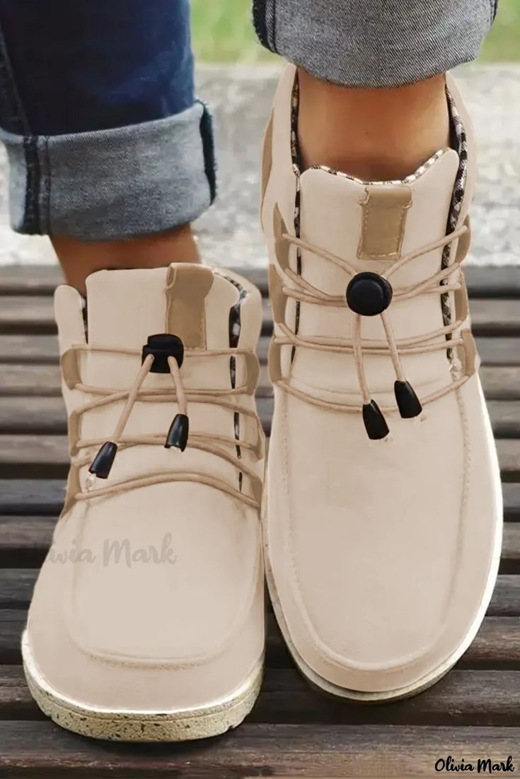 Olivia Mark - Stylish Beige Faux Suede Ankle Boots with Lace-Up Design Beige Boots, Flat Booties, 영감을 주는 캐릭터, Suede Lace, Casual Lace, If The Shoe Fits, Lace Up Ankle Boots, Boots Ankle, Shoe Fits