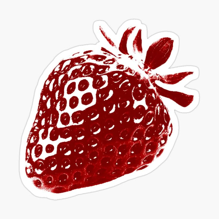 a drawing of a strawberry with red and white dots on it's side sticker