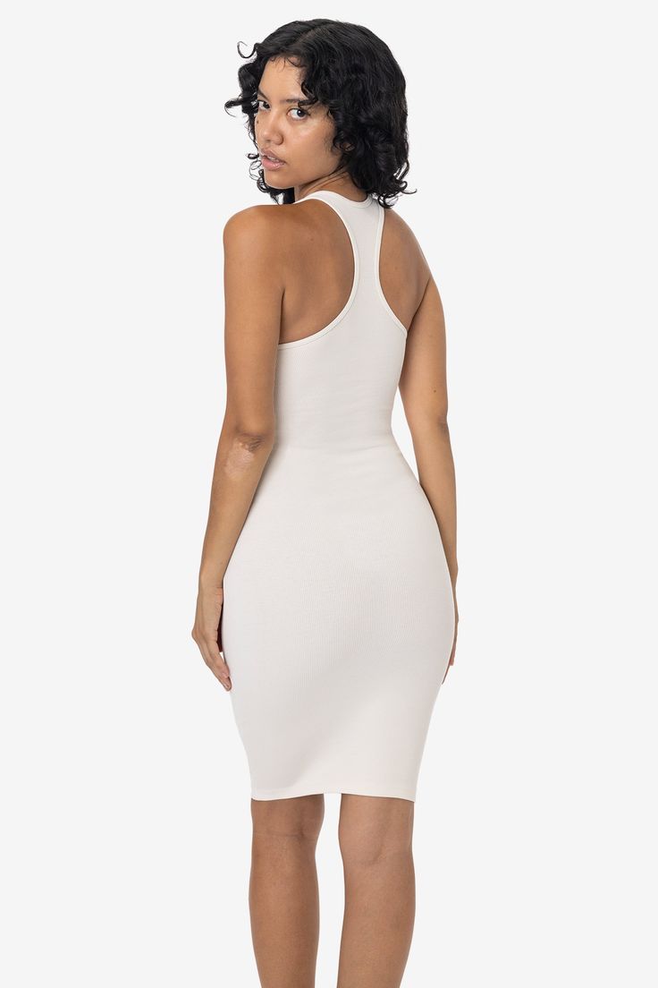 This sporty racerback dress is made of a heavy 2x1 rib with spandex so it has a flattering stretch. This textile features more compression than our regular cotton spandex styles and has been garment dyed and washed, so it is shrink-free, in 3 basic colors for your wardrobe. The mid-length of this dress makes it perfect for wearing day to night and is perfect for spring and summer. Made in Los Angeles, Calif. by sewers who are paid up to $20 an hour or more with benefits and overtime. • 2x1 Rib• 4 Months Pregnant, Women In White, La Outfits, Black And White Baby, Racerback Dress, Sweaters And Leggings, Basic Colors, Quality Clothing, Low Cut