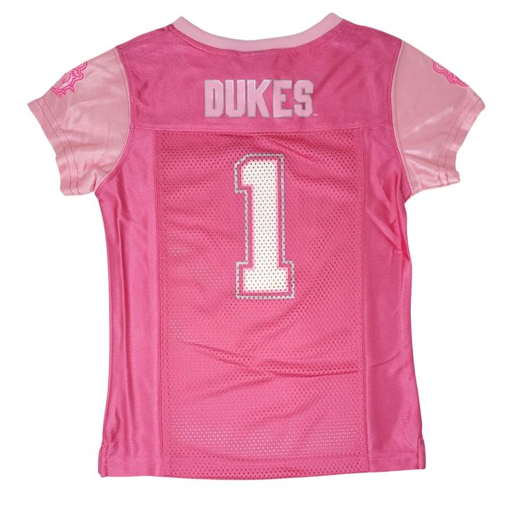 Features: Officially-licensed NCAA James Madison University Dukes Girls Short Sleeves Football Fan Jersey 100% polyester, breathable jersey A great gift for JMU Dukes fans Available sizes: XS (4/5) and S (6/6X) Pink Jersey Top For Game Day, Pink Jersey Top For Sports Events, Pink Jersey Top For College, Sporty Pink Jersey Top, Pink Fitted Top For Cheerleading, Pink Tops With Team Name For Fan Gear, Pink Moisture-wicking Top For Sports Events, Pink Team Spirit Tops For Fan Gear, Pink Tops Team Spirit Fan Gear