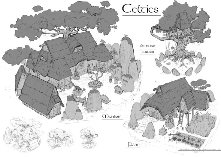 an old village is depicted in this black and white drawing, with the words cectes above it