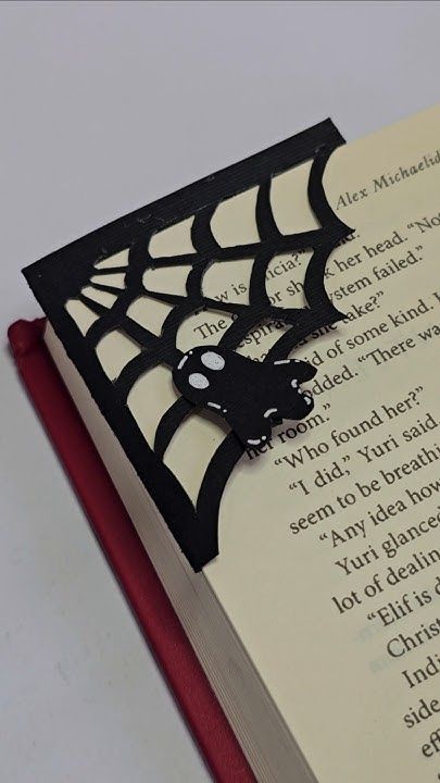 an open book with a spider web on it