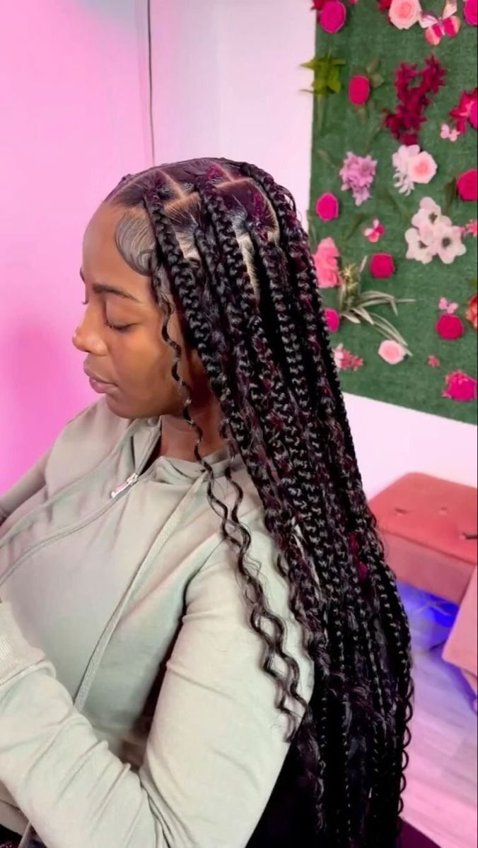 Babydoll Knotless Braids, Big Knotless Goddess Braids, Boho Braids Knotless Black Women, Birthday Hair Inspo Braids, Large Curly Knotless Braids, Large Knotless Box Braids Goddess, Big Knot Less Braids, Large Size Knotless Box Braids, Med Jumbo Knotless Braids