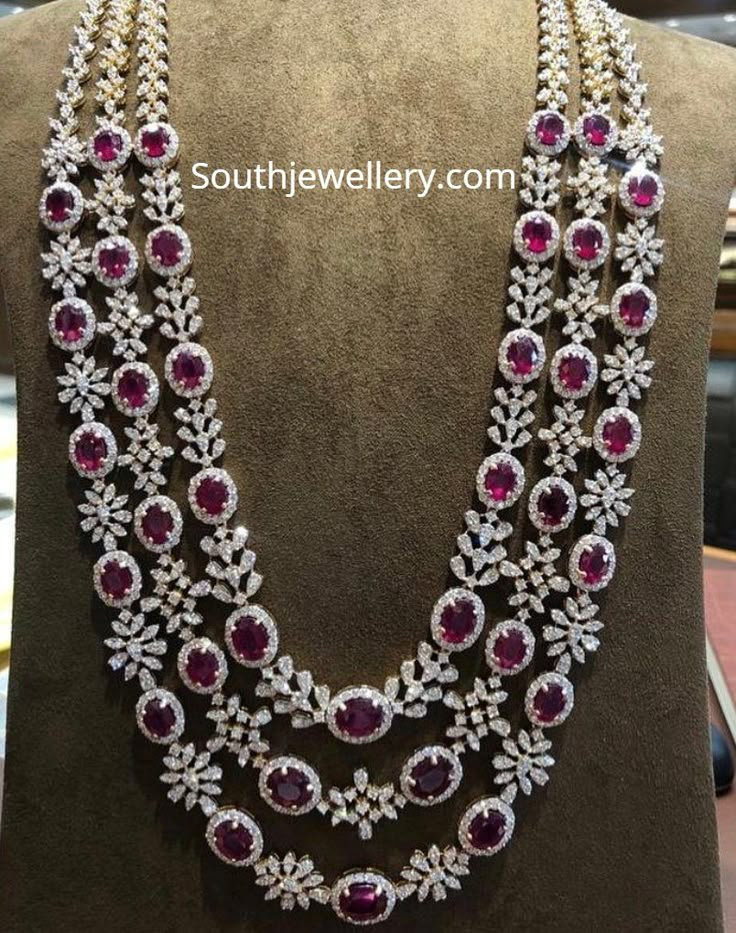 18 carat gold triple layered diamond ruby haram by Mangatrai Pearls And Jewellers, Jubilee Hills at 36. indian diamond ruby haram Ruby Haram, Jewellery Design Gold, Jewellery 2023, Ruby Diamond Necklace, Latest Gold Jewellery, Diamond Necklace Indian, Jewellery South Indian, Gutta Pusalu, Indian Wedding Jewelry Sets