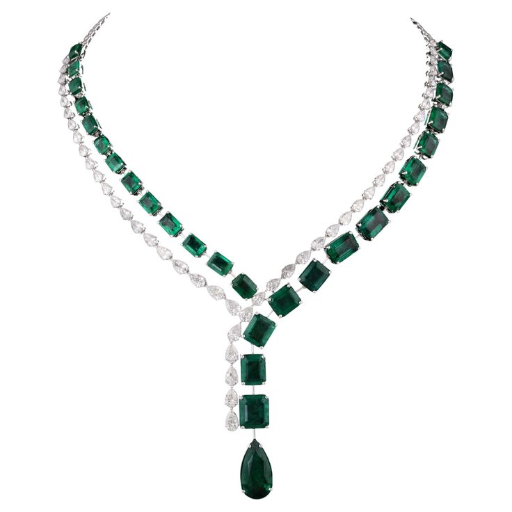 Diamond Necklace New Designs, Luxury Platinum Necklaces With Diamond Accents, Opulent Round Necklaces For Formal Occasions, Opulent Diamond Necklace With 17 Jewels, Luxury Platinum Necklace With Brilliant Cut, Elegant Baguette Cut Emerald Necklace For Formal Occasions, Elegant Baguette Cut Emerald Necklace For Formal Events, Dazzling Formal Emerald Gemstone Necklace, Elegant Formal Baguette-cut Emerald Necklace