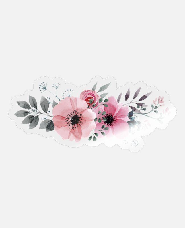 pink flowers and leaves sticker on a white background