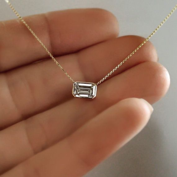 14k Gold .80 carat Emerald Cut Diamond Necklace by cestsla on Etsy Solitaire Pendant Necklace, Diamond Solitaire Necklace, Solitaire Necklaces, Emerald Cut Diamond, Emerald Cut Diamonds, Diamond Pendant Necklace, Shiny Things, Ruby Ring, All That Glitters