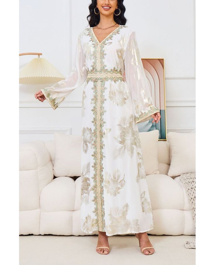 Get 10% off now! Buy luxury vneck embroidered muslim fashion dress long sleeved at cheap price online. Free stable shipping and pro custom service since 2009. Elegant Gold Kaftan For Spring, Embroidered Long Sleeve Maxi Dress, Embroidered Long Sleeve Maxi Dress For Eid, Long Sleeve V-neck Dress For Wedding, Long Dresses With Gold Embroidery For Eid, Elegant Spring Kaftan With Floral Embroidery, Festive V-neck Embroidered Dress, Elegant Floral Embroidered Kaftan For Spring, Long Sleeve Floral Embroidered Dress For Eid