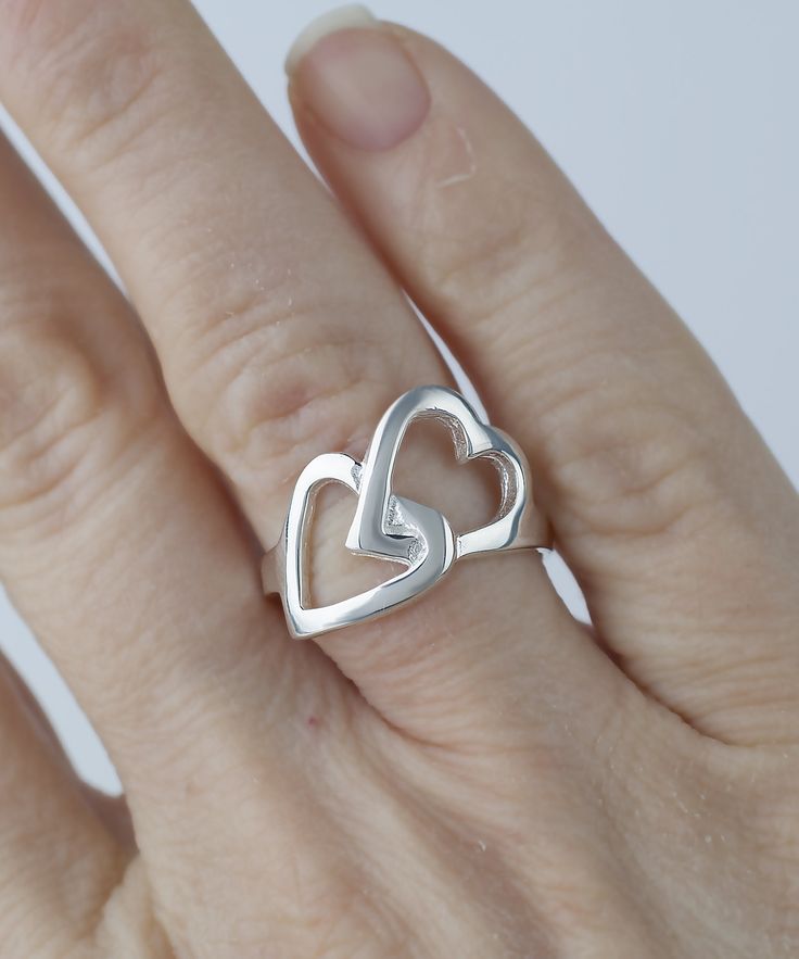 Heart to Heart Silver Ring, 923 Sterling Silver Eternal Love Heart to Heart High Polish Ring, Jewelry Gift Boxed for Her, Valentine's Day Gift for Her Ring Face Length: 0.50 inches Width: 0.80 inches High Polish Nickel Free Comes with a free gift pouch & box Free Shipping It is solid and comfortable to wear. It is oxidized and polished. Exclusive high Quality. We free ship in the US, and accept 30 days return for not used and or abused jewelry. It is Made in our 20 years old workshop. Adjustable Double Heart Rings For Valentine's Day, Double Heart Ring For Valentine's Day, Heart Cut Ring For Valentine's Day Gift, Double Heart Ring For Anniversary, Valentine's Day, Valentine's Day Heart Cut Ring With Heart Charm, Adjustable Heart Ring For Valentine's Day Anniversary, Heart-shaped Hallmark Ring For Anniversary, Silver Heart Ring For Anniversary, Silver Double Heart Ring For Mother's Day