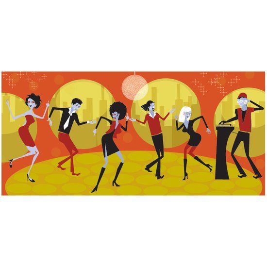 an illustration of people dancing in the street