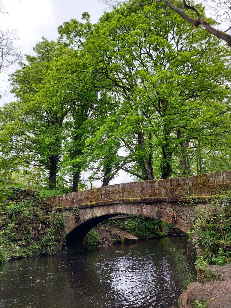 an old stone bridge over a small river