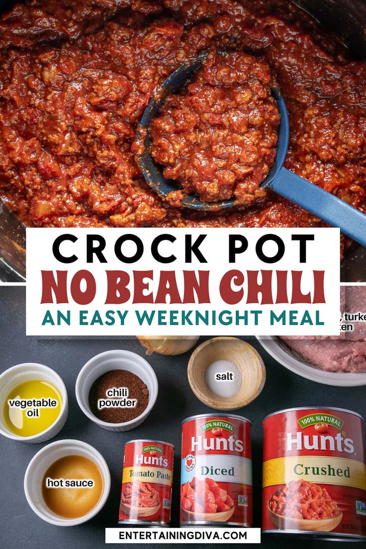 crock pot no bean chili is an easy weeknight meal that's ready in less than 30 minutes