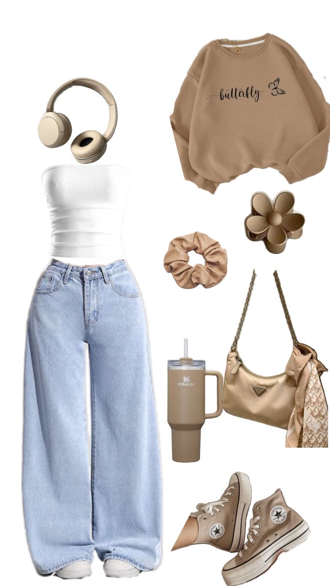 #aestetic Find My Outfit Aesthetic, Cute Outfits For The City, Designer Aesthetic Clothes, Comfortable But Cute Outfits, Nice Styles Outfit Ideas, Light Clothes Aesthetic, Outfit Ideas For Teen Girls Aesthetic, Clothes For School Aesthetic, Astetic Outfits Girl