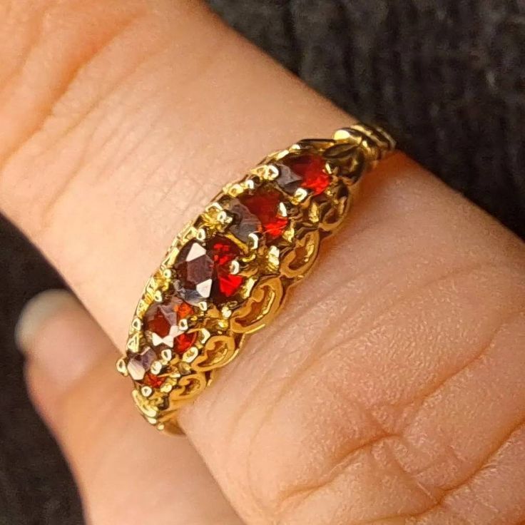 Vintage ring with stunning heart detailing 9ct hold garnet stones Gold Garnet Birthstone Ring, Promise Ring With Hallmarked Garnet Birthstone, Garnet Rings Stamped 14k For Anniversary, Anniversary Garnet Rings Stamped 14k, Victorian Garnet Rings For Anniversary, Gold Garnet Ring, Garnet Ring, Garnet Stone, Garnet Rings