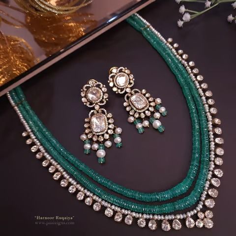 Harnoor Ruqaiya Moissanite Polki Necklace Set Moissanite Jewellery, Polki Sets Design Jewellery, Bride Jewelry Set, Neck Pieces Jewelry, Pearl Jewelry Design, Polki Necklace, Pretty Jewelry Necklaces, Fancy Jewellery Designs, Beaded Necklace Designs