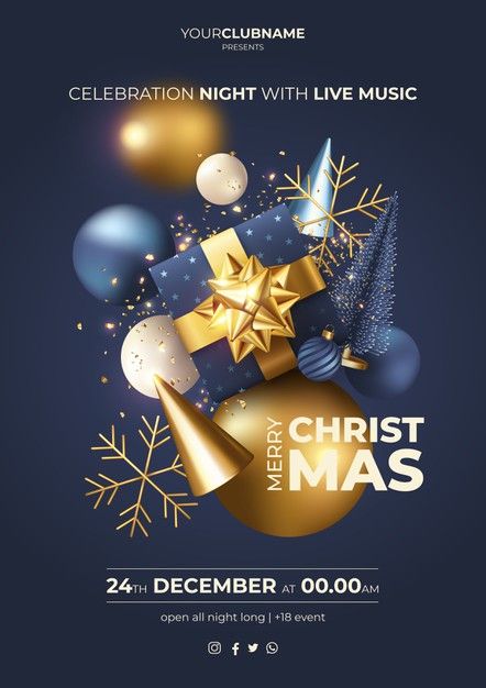 christmas party flyer with presents and decorations