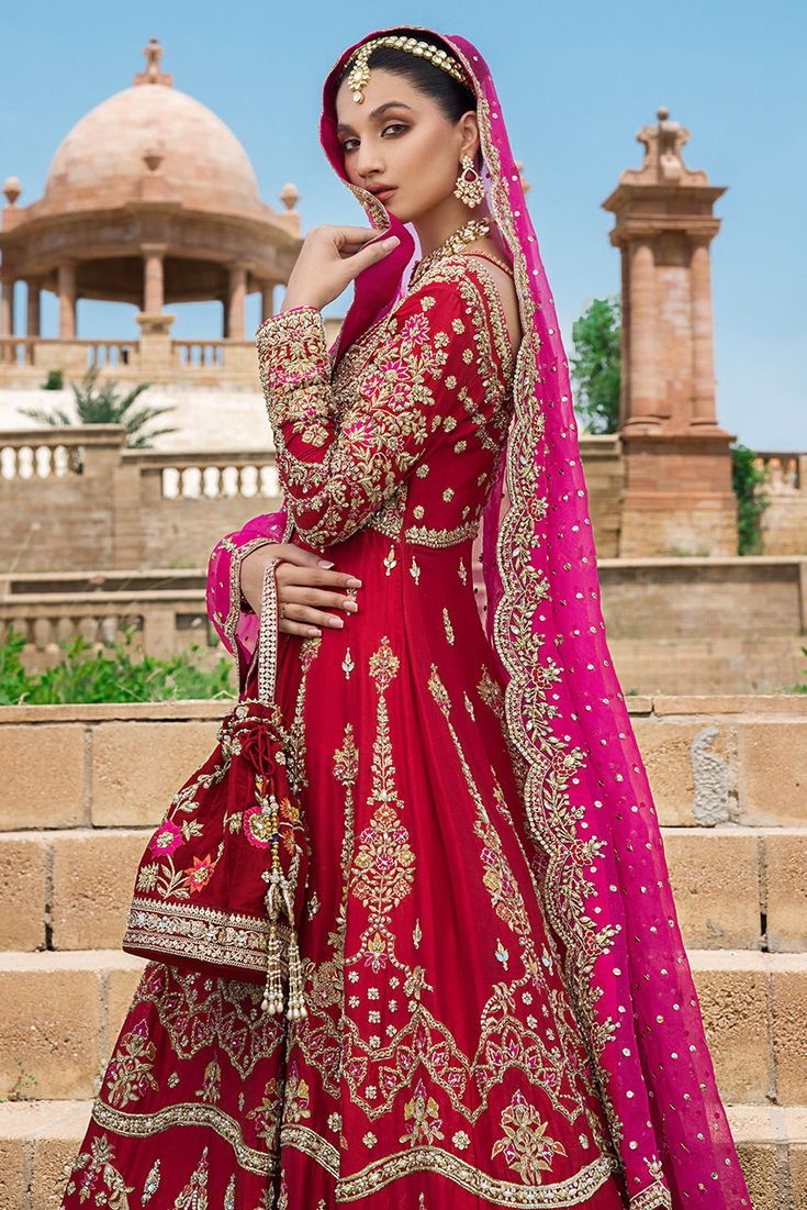 Red Anarkali Gown For Traditional Ceremonies, Hand Embellished Sharara For Traditional Ceremonies, Hand Embellished Traditional Sharara For Ceremonies, Red Gown With Intricate Embroidery For Traditional Ceremonies, Elegant Red Hand-embellished Dupatta, Red Hand Embellished Sharara For Wedding, Red Hand Embellished Anarkali Dress, Red Hand-embellished Sharara For Wedding, Hand Embellished Red Sharara For Wedding