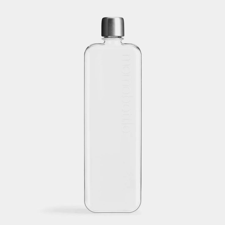 a clear glass bottle with a metal cap