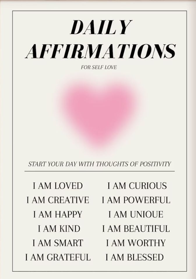 the daily affirmations for self - love is displayed on a white background with pink heart