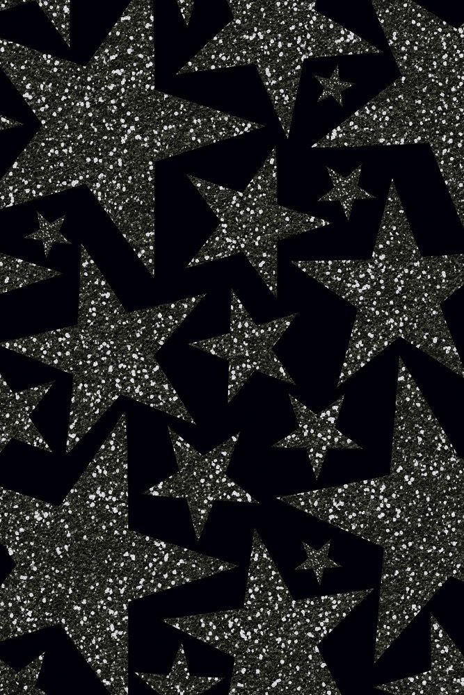 black and silver glitter stars are arranged in the shape of an abstract pattern on a black background