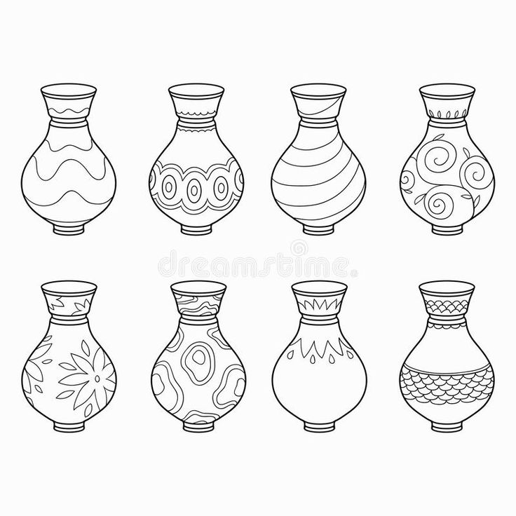 a set of nine vases with different designs