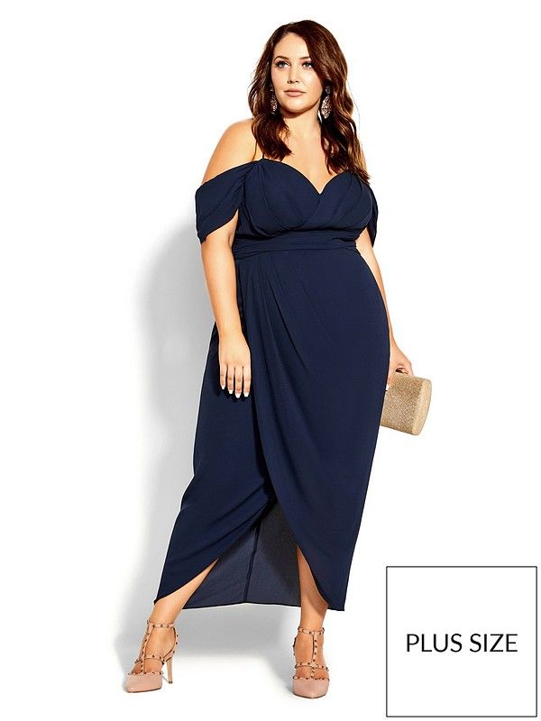 City Chic Entwine Maxi Dress - Navy | very.co.uk Dressy Casual Wedding Guest, Resort Formal, Be Our Guest Wedding, Black Tie Optional Dress, Dressy Casual Wedding, Natural Wardrobe, Navy Blue Bridesmaid Dress, Plus Size Wedding Guest Dress, Bouquet Sunflower