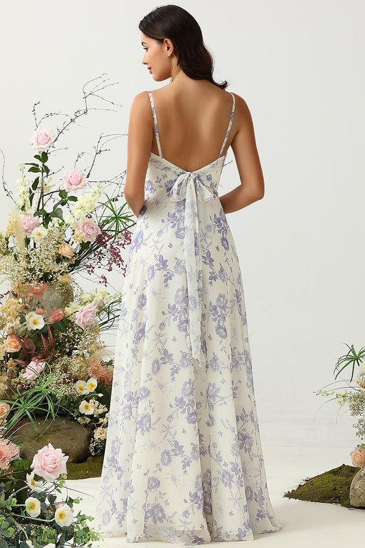 Zapakasa Women Blue Floral Bridesmaid Dress Spaghetti Straps Long Party Dress Purple Floral Bridesmaid Dresses, Floral Bridesmaid Dress, Blue Flower Dress, Lovely Partner, Floral Bridesmaid Dresses, Long Party Dress, White Bridesmaid Dresses, Dress Spaghetti Straps, Floral Bridesmaid