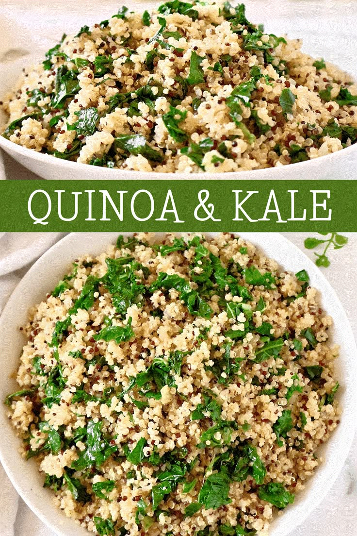 quinoa and kale salad in two white bowls