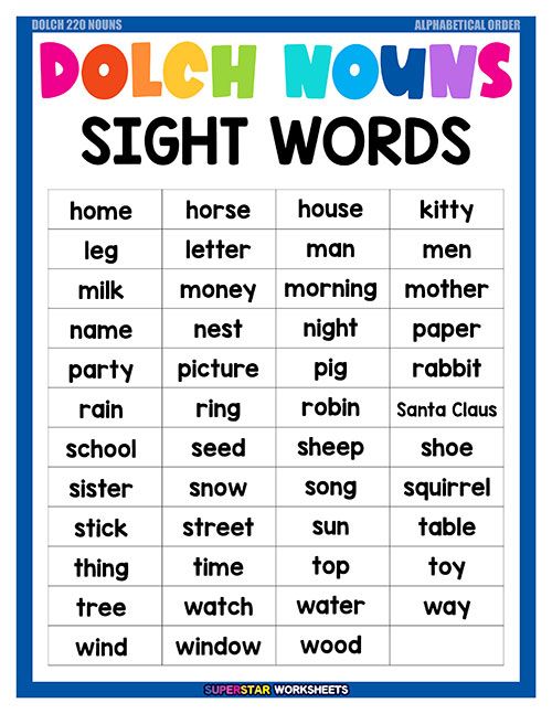 a poster that says dolch words sight words with the word's name in different colors